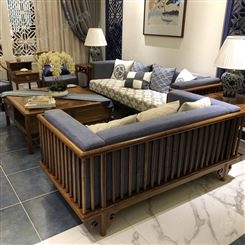 新中式沙发 现代中式简约客厅别墅实木布艺沙发 禅意组合酒店家具 可定做