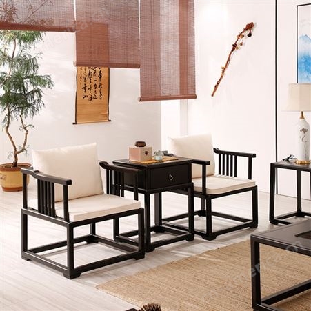 新中式实木沙发茶几组合 老板办公室商务会客沙发 简约现代客厅沙发 可定做