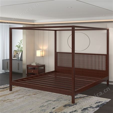 新中式实木床1.2/ 1.35米单人床 1.5米儿童次卧禅意民宿实木家具 可定做