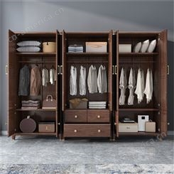 新中式实木衣柜简约 现代实木大衣柜组装卧室 白蜡木实木四门衣柜 可定做
