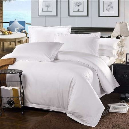 厂家酒店宾馆床上用品全棉纯白家庭床上用品加密枕套缎条批发销售